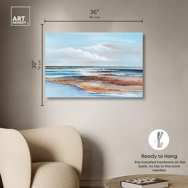 "Coastal Dreams", art abstrait pastel sur toile par Art Remedy, H 30 po x l 36 po, Toile tendue