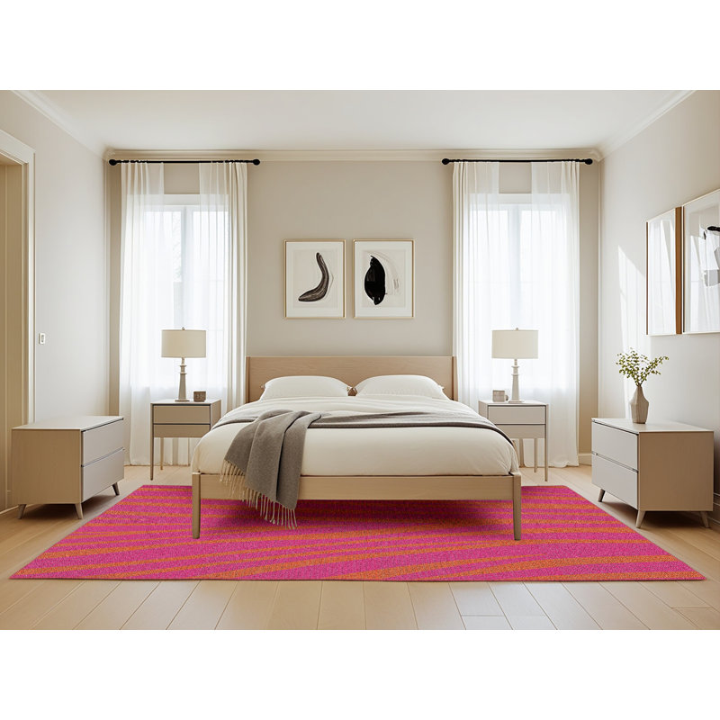 Tapis jaune/rose tissé à la machine, Rectangle de 5 pi x 8 pi