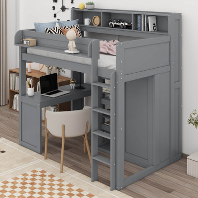 Lit mezzanine simple avec tablettes et garde-robe