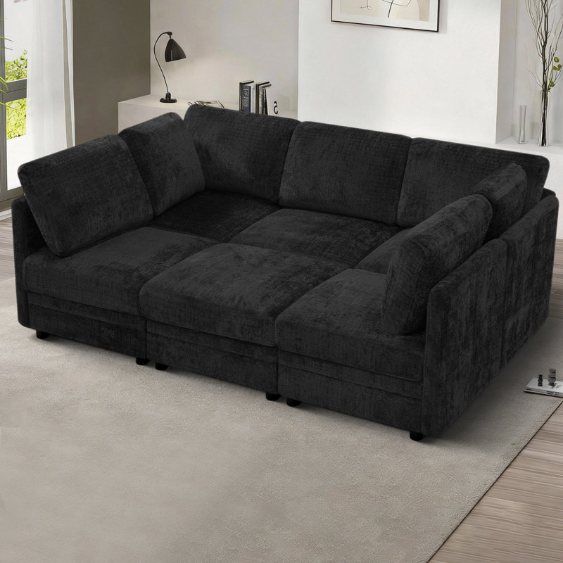 Canapé modulaire 86 po avec repose-pieds 86 po, canapé en chenille 6 places avec sièges de rangement, canapé rembourré confortable avec dossiers réglables pour le salon