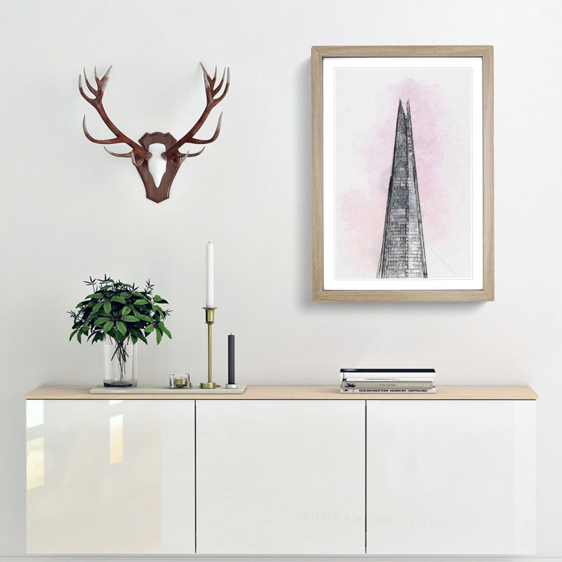 The Shard Building in London in Abstract - Picture Frame Graphic Art Print, 50cm H x 35cm W x 2cm D, Oak