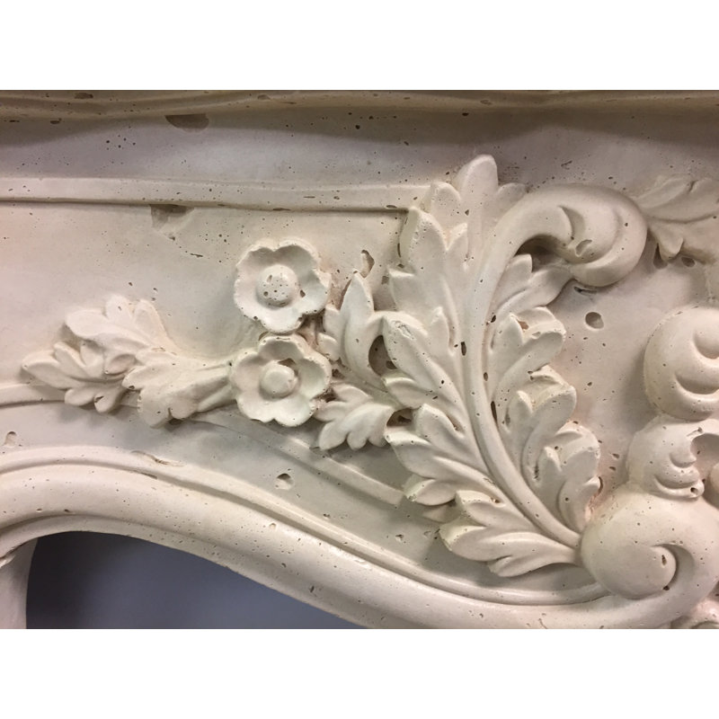 Distressed Ivory Sand Cast Stone Fireplace Mantel Surround