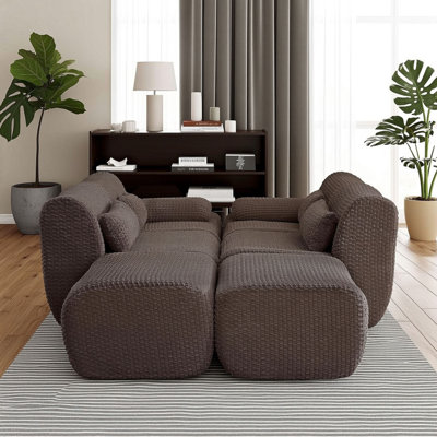 140" Sectional U-shape Convertible Couch With Ottoman, Corduroy Cloud-inspired Sofa For Living Room
