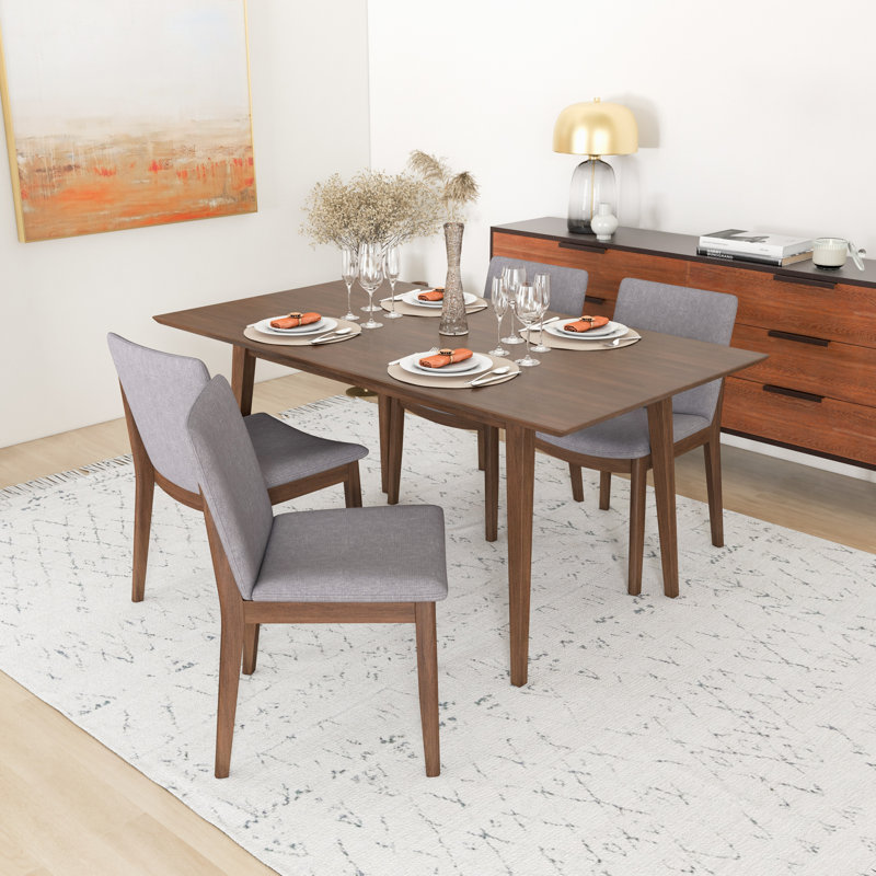 Ensemble repas pour 4 personnes Dipson, Gris clair, Noyer