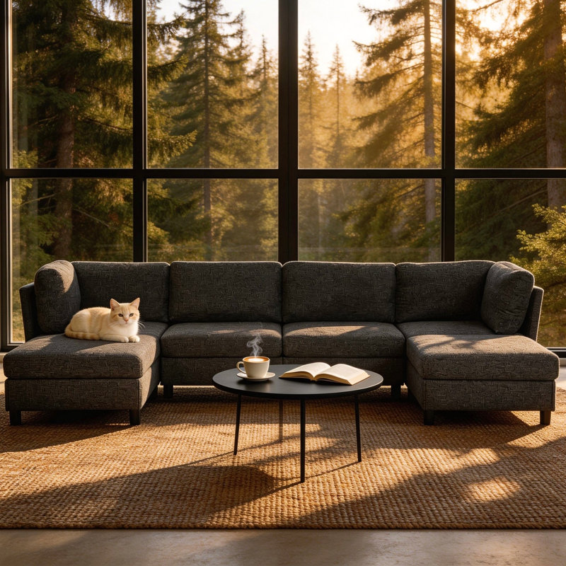Canapé d'angle moderne et modulaire - librement configurable, L 124 po, Polyester GRIS FONCÉ