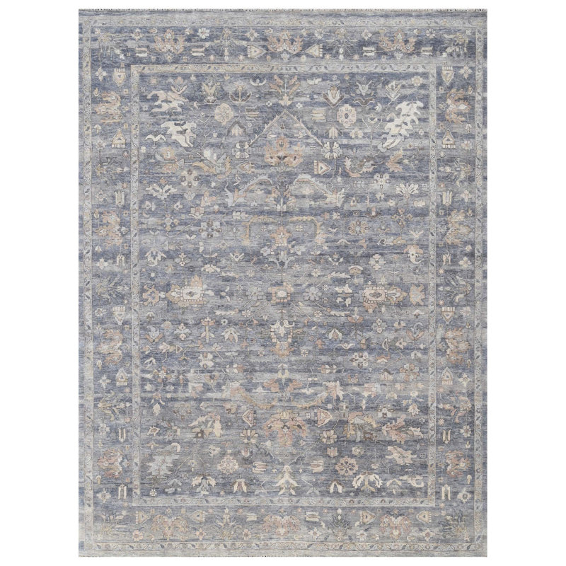 Wool Oriental Area Rug in Gray/Blue/Cream, Rectangle 9' x 12'