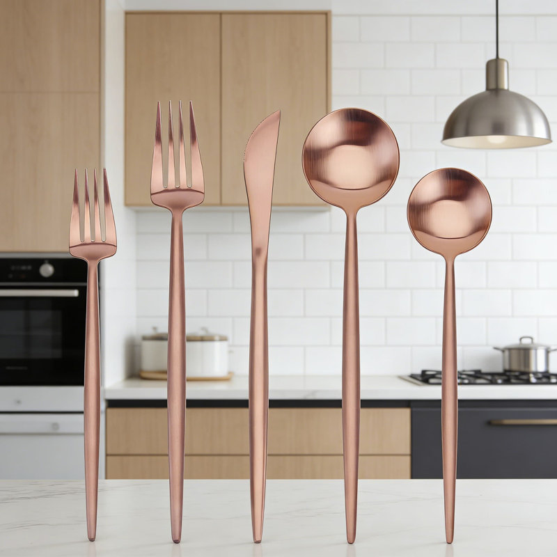 Ensemble de couverts 20 pièces en acier inoxydable pour 4, ensemble de couverts à finition satinée mat avec revêtement PVD pour la maison et le restaurant