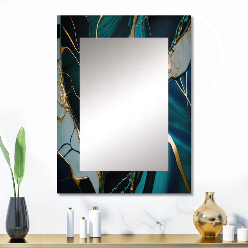 Abstrait Geode Green I - miroir décoratif en marbre, grand miroir mural vert, impression sur métal, 32 po x 24 po