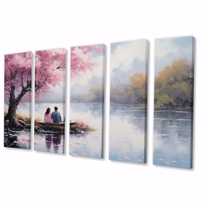 Romantic Couple Landscape Serenity III - Romantic Landscape Wall Art Living Room - 5 Equal Panels