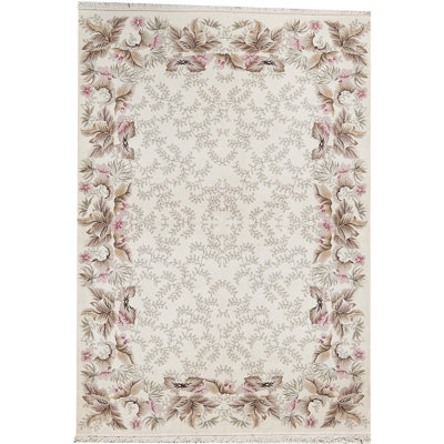 Hand-Knotted High-Quality Ivory and Ivory Square Area Rug