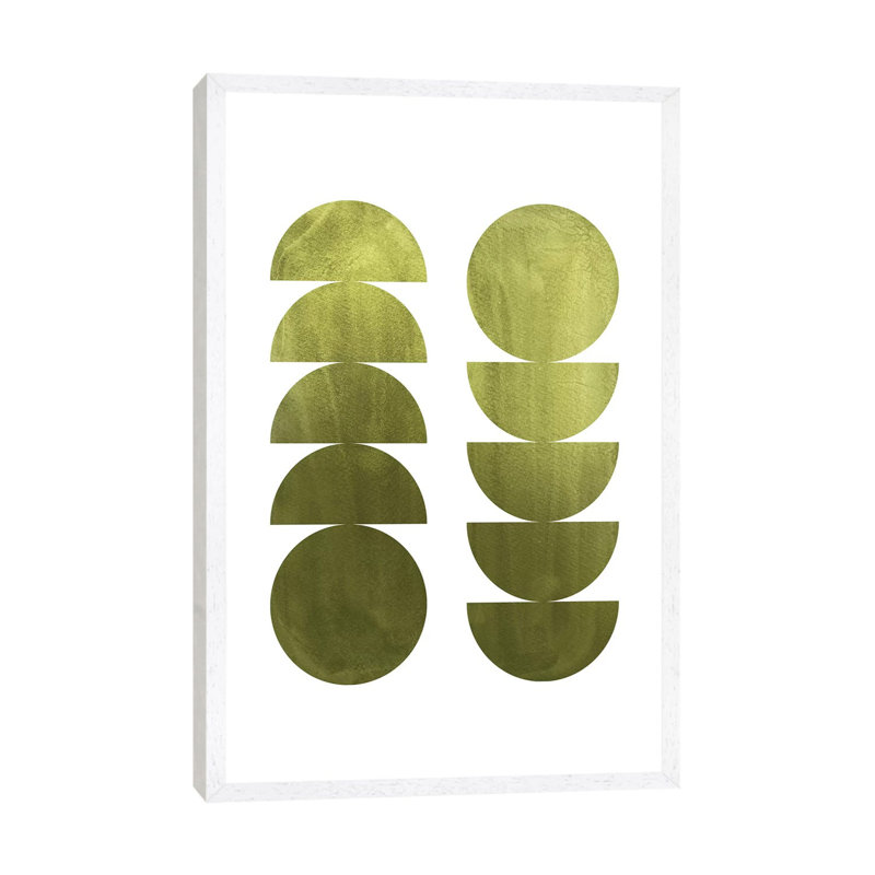 Green Geometric Shapes by Whales Way - Painting on Canvas, White Framed, 152.4cm H x 101.6cm W x 3.81cm D