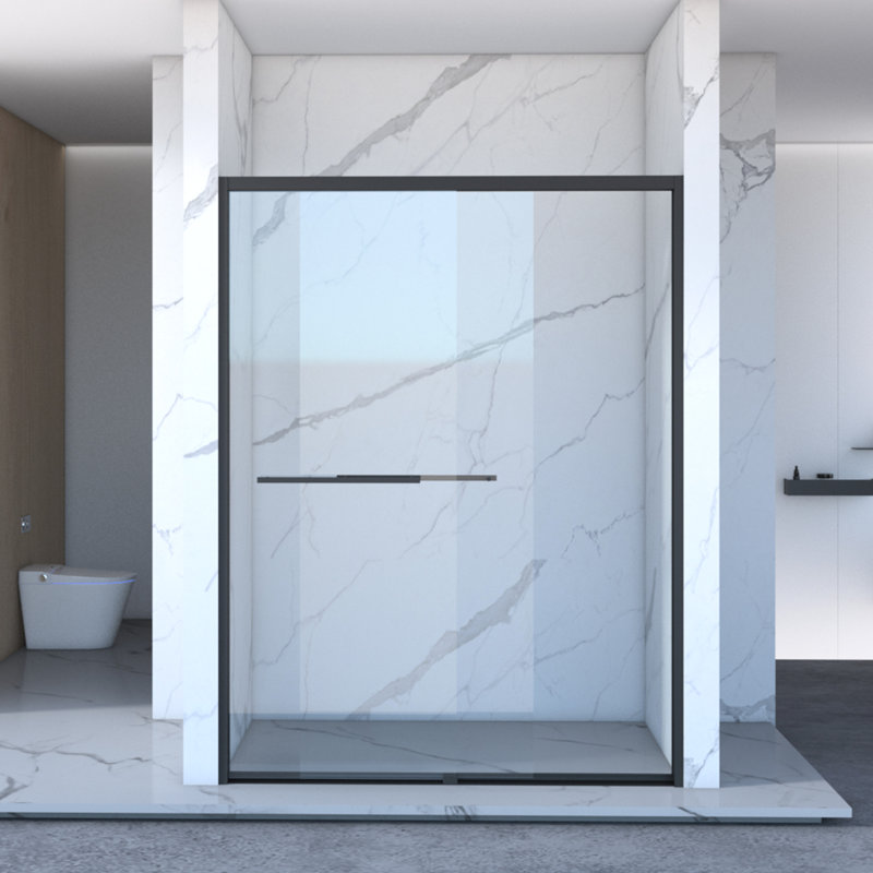 Cabine de douche à cadre en aluminium, 56 - 60 po x 70 po, double coulissante, verre trempé de 8 mm, quincaillerie noire, salle de bain, imperméable, porte coulissante facile à installer, aluminium, approche simple