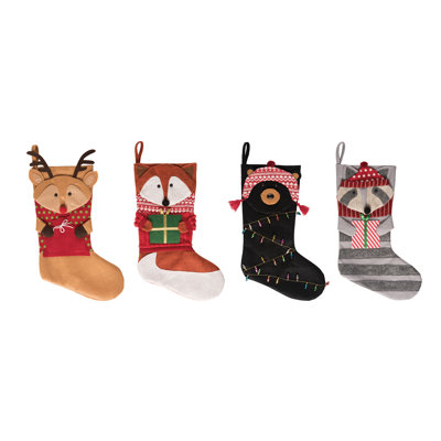 Ensemble de 4 chaussettes de Noël en tissu pour Noël Transpac Woodland