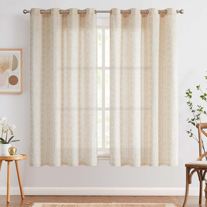 Amadas Linen Semi-Sheer Rod Pocket Curtain Pair, 52" W x 63" L, Tan Flax