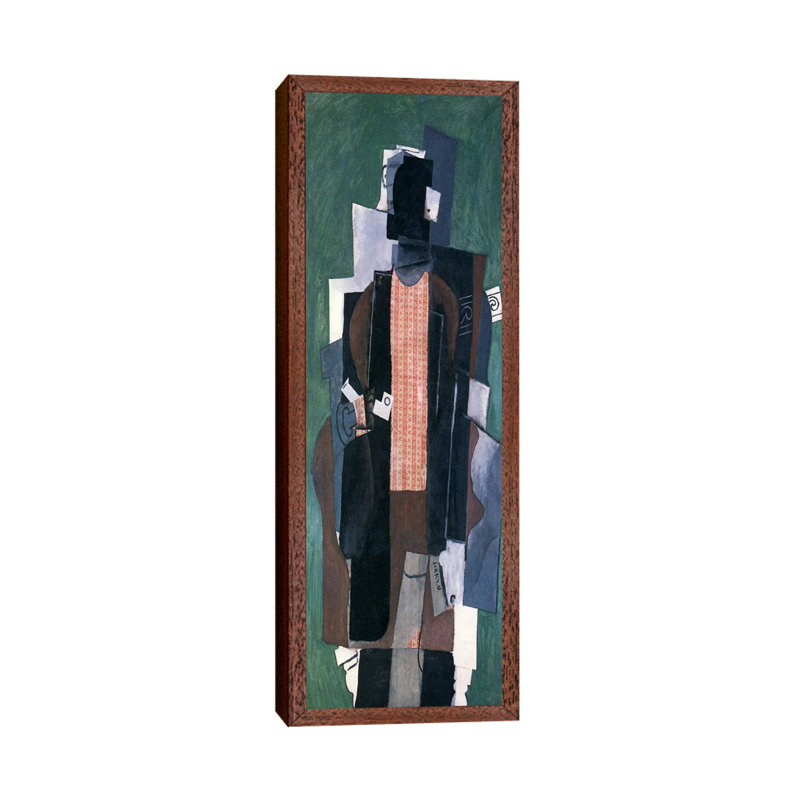 Man With A Pipe by Pablo Picasso - Panoramic Painting on Canvas, Brown Framed, 30.48 cm H x 91.44 cm W