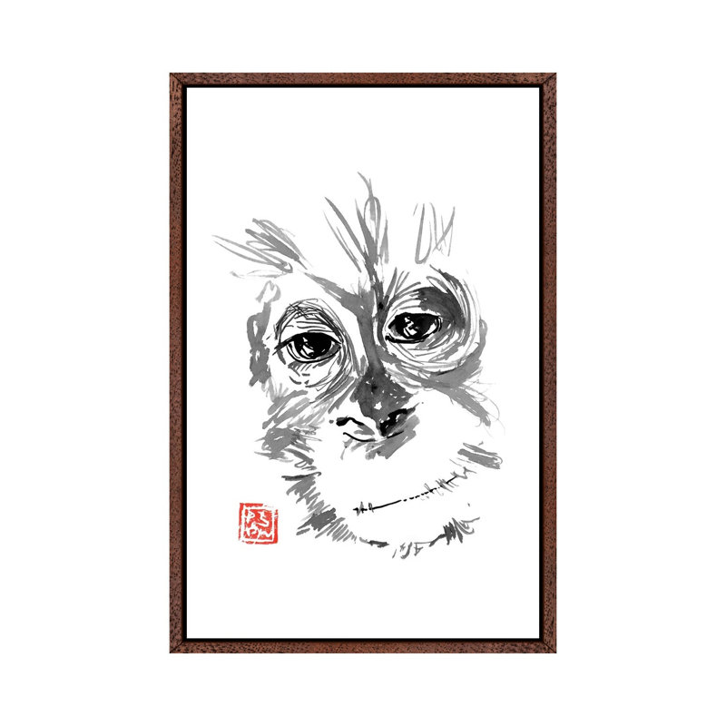 Baby Orangutan by Péchane - Print on Canvas, Classic Brown Wood Framed, 66.04 cm H x 45.72 cm W