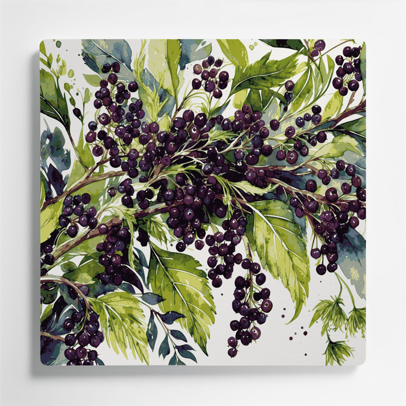 Art mural botanique vert sureau, H 384 po x l 384 po x P 0,05 po