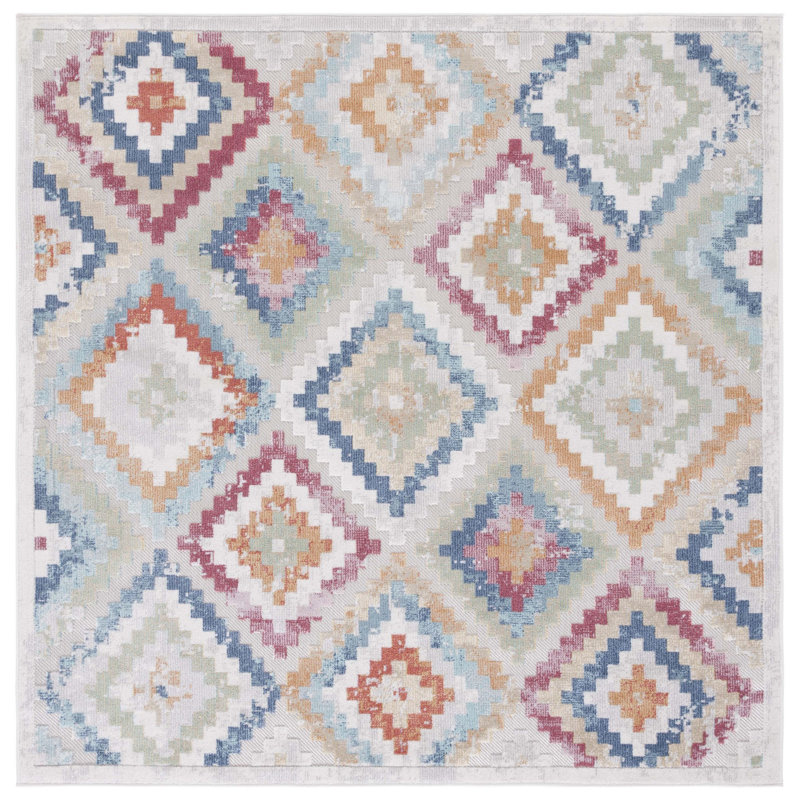 Tapis d'intérieur / extérieur à motif géométrique Edmonston, Carré 6 pi 7 po