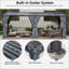 Pergola extérieure en aluminium de 6 m x 3,6 m avec toit à lames orientables, système de gouttières intégré, moustiquaire et rideaux