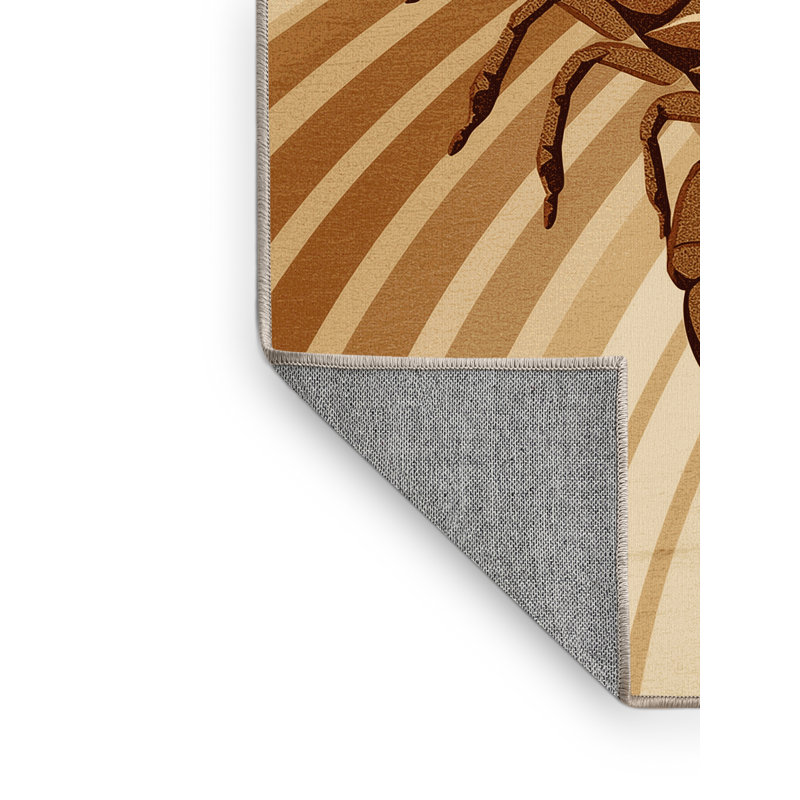 Machine Washable Peirsen Scorpion Modern Arc Rug in Brown – Beige Binding, 7x10