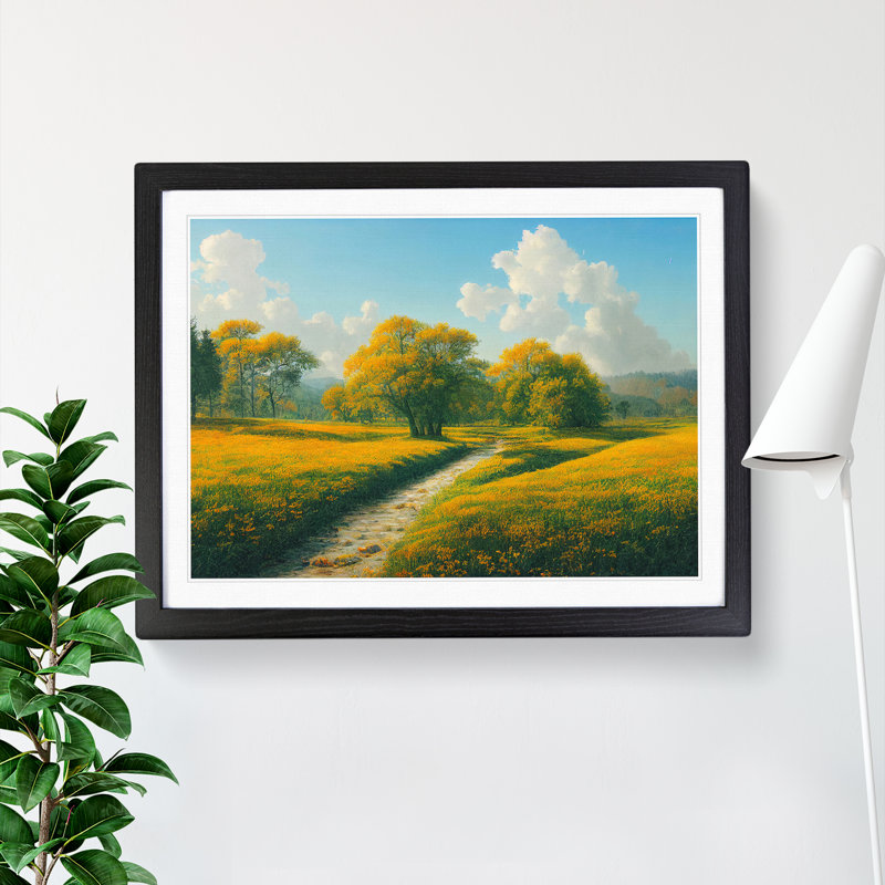 Traditional Spring Meadow Landscape - Single Picture Frame Print, 46cm H x 64cm W x 2cm D, Black Framed
