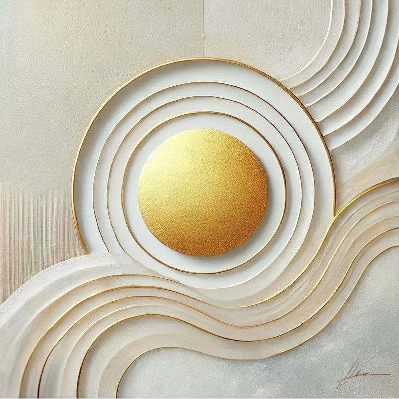 Radiant Circles - Abstract Gold and Wave, art mural sur toile, H 20 po x l 20 po x P 1,5 po