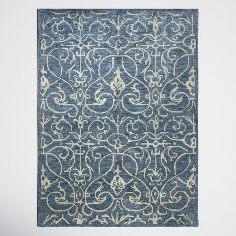 Waylon Handmade Tufted Azure/Ivory Area Rug, Rectangle 7'9" x 9'9"