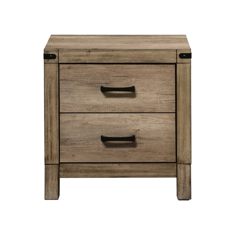 2 Drawer Nightstand For Bedroom - Solid Wood In Brown Rustic With Element Furniture
