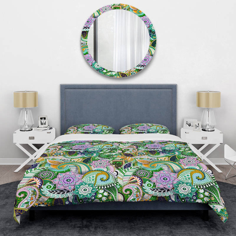 Cachemire vert floral - ensemble de housse de couette abstrait - microfibre de polyester