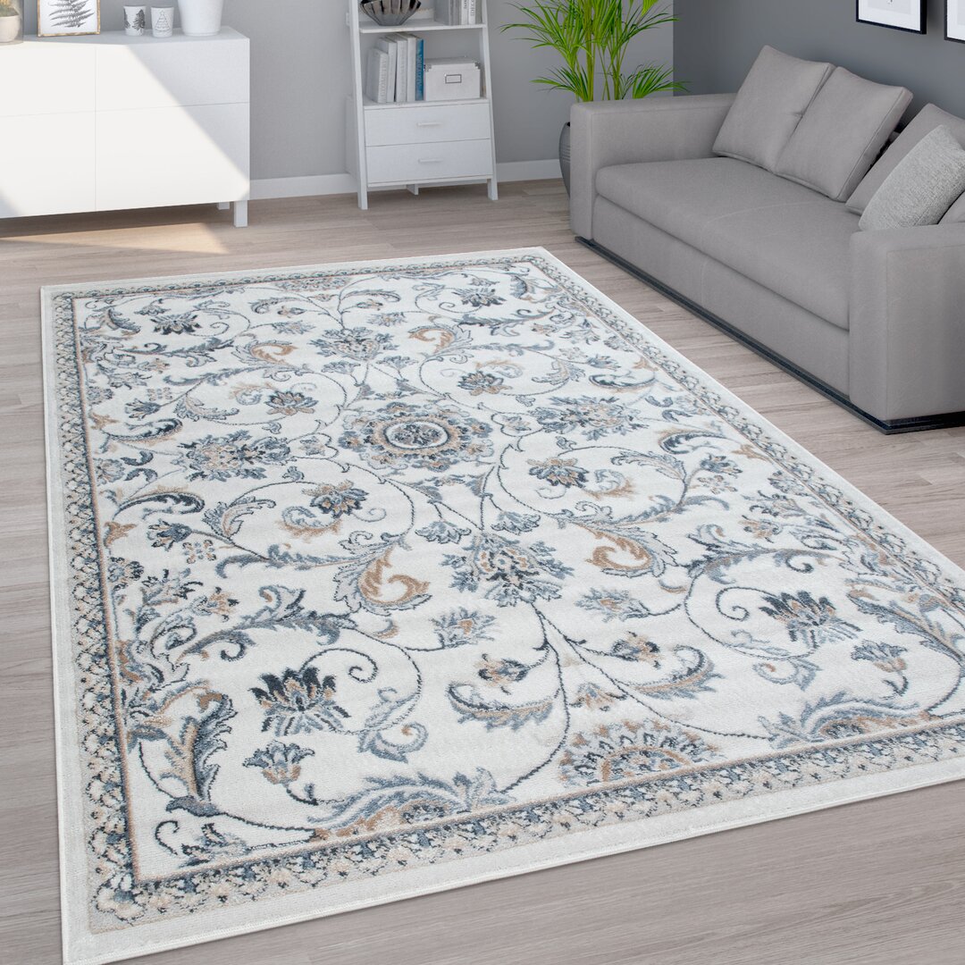 Northwood Wohnzimmer Kurzflor Orientalische Ornamente Moderner Power Loom Teppich Grau/Weiß