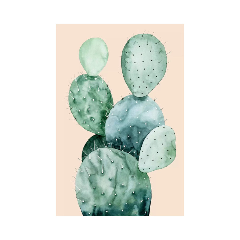 Cactus On Coral II by Grace Popp - Wrapped Canvas Painting, 30.48cm H x 20.32cm W x 1.91cm D