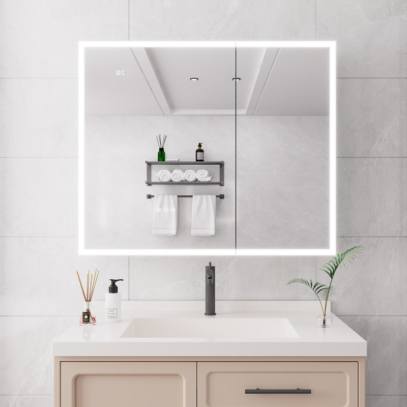 Pharmacie à DEL avec miroir, armoire à pharmacie à double porte avec désembueur