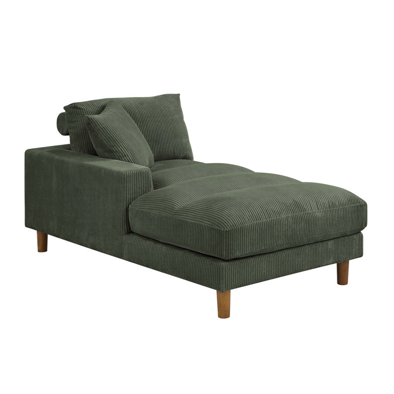 Chaise longue rembourrée Waxman, Chaise longue à accoudoir gauche, Vert foncé