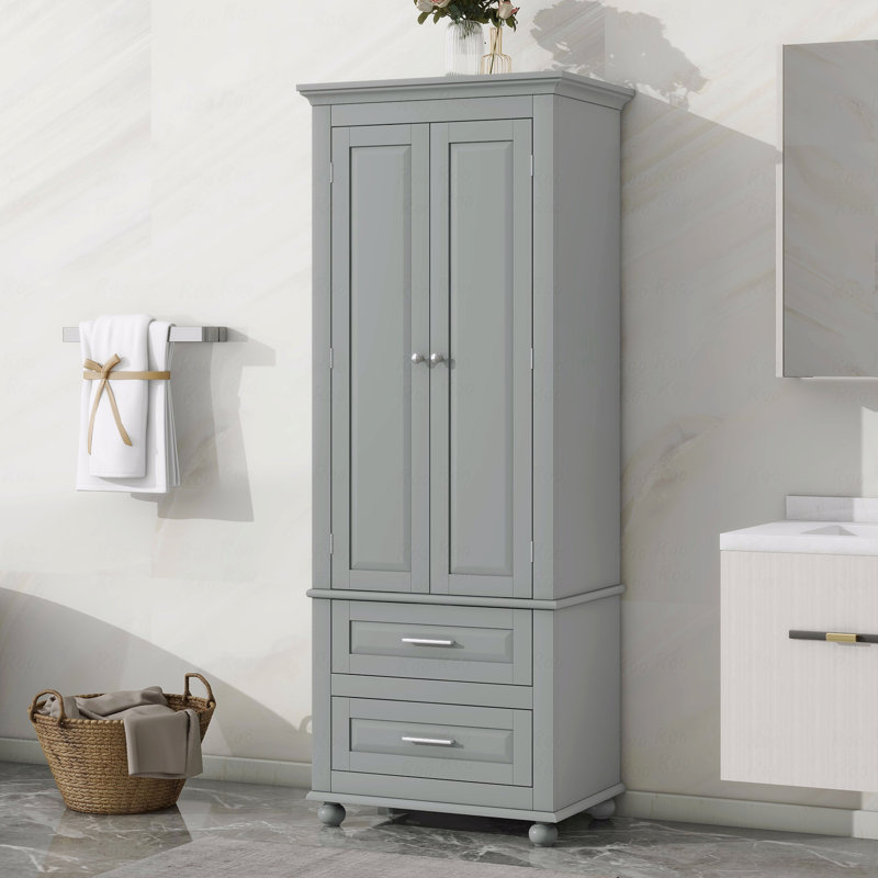 Armoire de rangement haute avec deux tiroirs, Gris