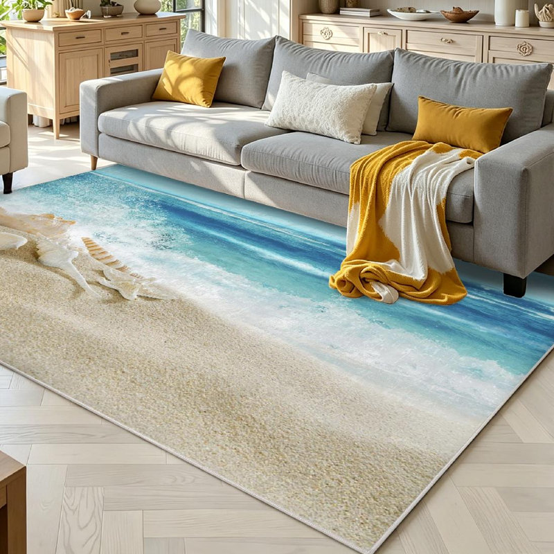 Tapis d'intérieur transparent plage lavable à la machine, vagues tropicales et vagues éclaboussantes, Rectangle 71 po x 98 po