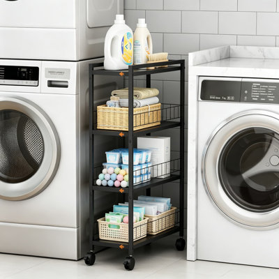 Chariot de rangement extensible et étroit sur roulettes, chariot utilitaire roulant en métal à 4 niveaux avec étagères ouvertes réglables pour les petits espaces, la salle de bain, la buanderie et la cuisine