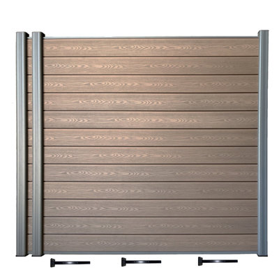 Panneau de clôture en composite embossé brun de 6 pi x 6 pi, supports de montage en surface carrés inférieurs