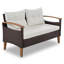 Mobilier de jardin 4 pièces, ensemble de sièges de patio, ensemble de canapé d'extérieur en rotin PE, table et pieds en bois, brun et beige