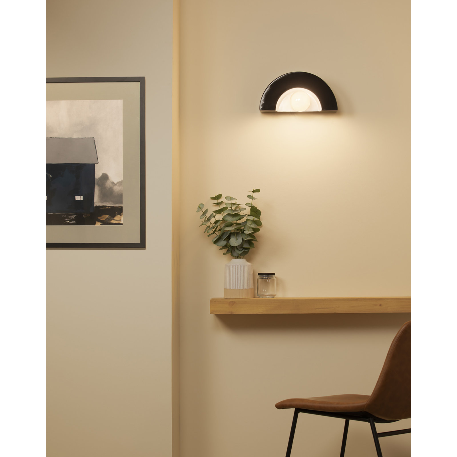 Payam Single Light Dimmable Demilune Sconce, Gloss Black/Matte White