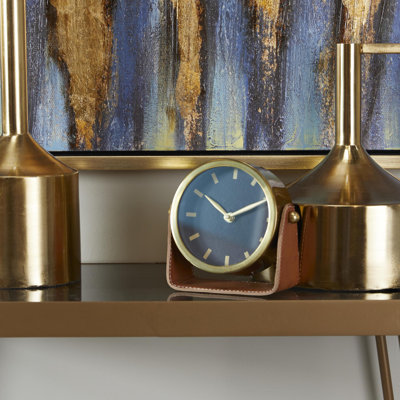 Stainless Steel Metal Decorative Clock with Leather Stand