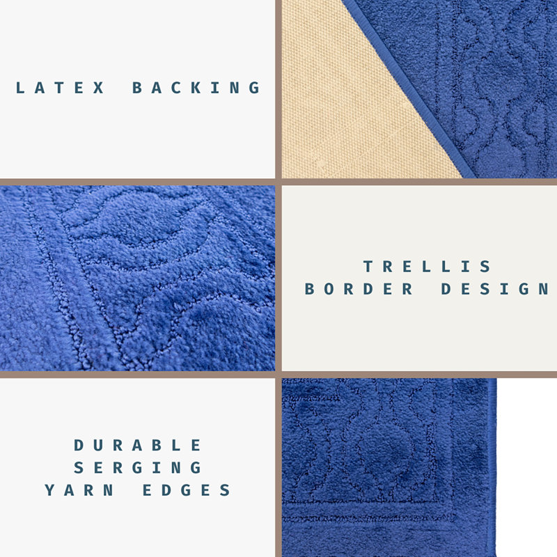 Tapis lavable à la machine à motif de treillis de couleur bleu foncé antidérapant, Rectangle 2 pi 2 po x 3 pi