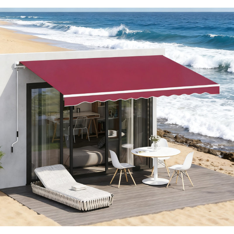 Abri pare-soleil rétractable pour le patio, manivelle manuelle, aluminium rouge, hauteur réglable, fixation multi-surfaces, protection contre, auvent de patio idéal pour fenêtres, cadre en aluminium, abat-jour, soleil, bon pour l'extérieur