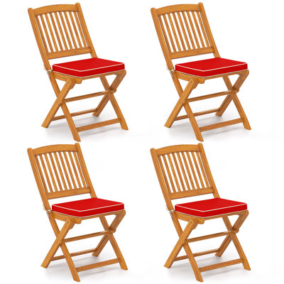 Outdoor Folding Chairs Set Of 4 Acacia Wood High-back Chair With Seat Cushions