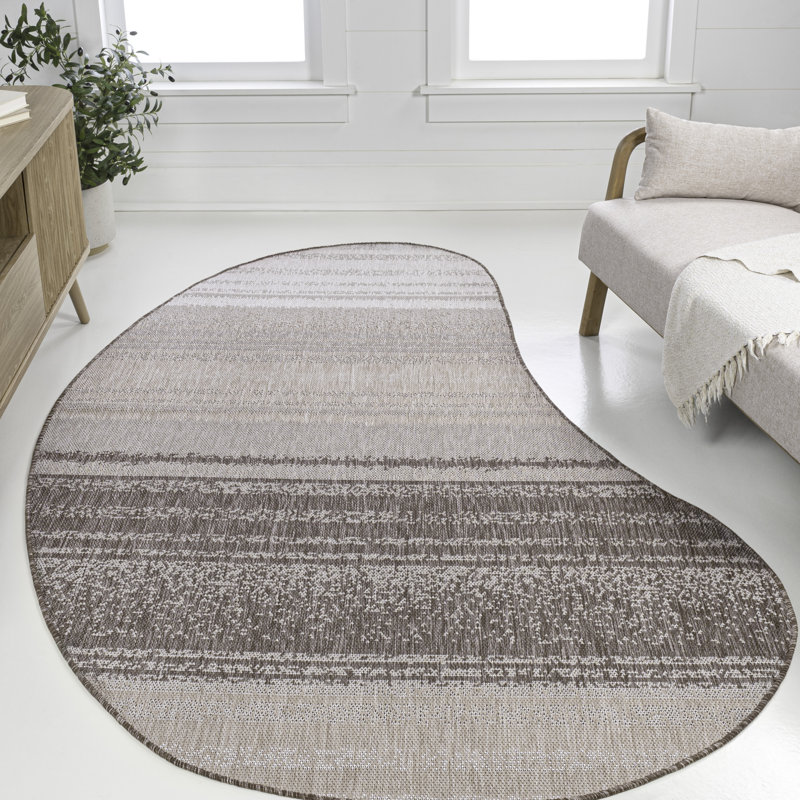 Ollin Modern Rustic Organic Curve Gradient Brown Indoor/Outdoor Rug, Novelty  6'2" x 9'