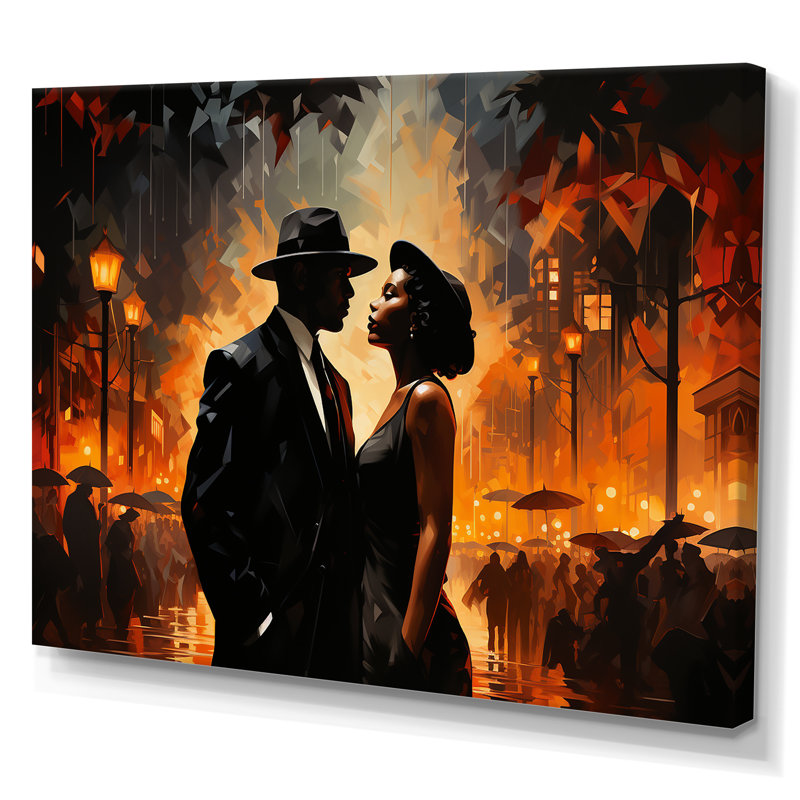 Noir et orange Harlem Renaissance Jazz Couple - art mural Harlem Renaissance, Toile tendue,  H 34 po x l 44 po x P 1,5 po