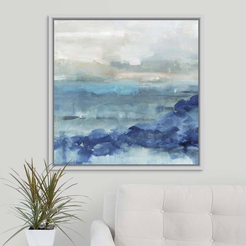 «Sea Swell I», peinture sur toile, H 37,7 po x l 37,7 po, Reproduction avec cadre flottant, Blanc