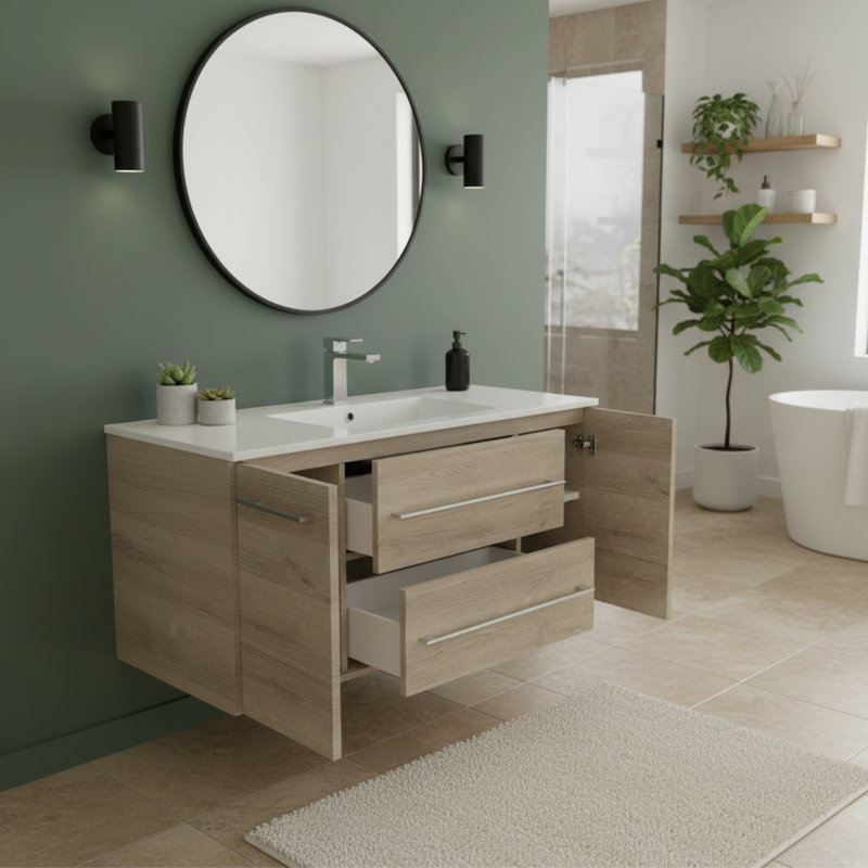 Kato 48" Single Sink Bathroom Vanity with Cultured Marble Top, Brown