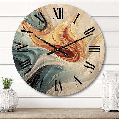 Vintage Blue and Orange Wave Elegance II - Abstract Shapes Oversized Wood Wall Clock