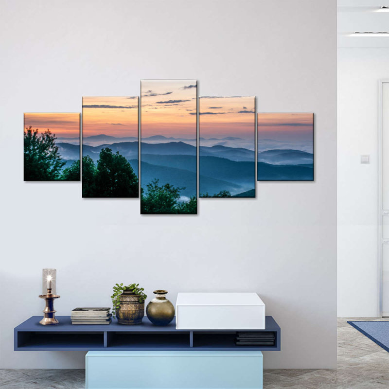 Blue Ridge Mountains, impression d'art sur toile 5 pièces, H 34 po x l 74 po x P 1,25 po