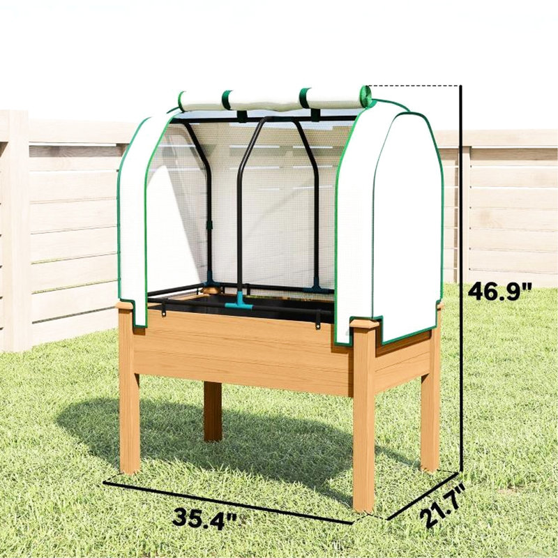 Jardinière d'extérieur avec housse en PE, tissu respirant, structure stable, amplement d'espace pour les plantes tropicales, 35,4 po x 21,7 po 46,9 po, boîte en bois massif de 88 lb et structure en acier, matériau non tissé à la fuite,